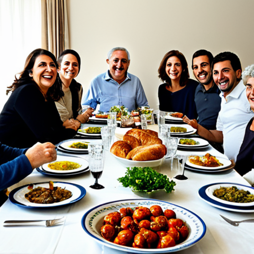 **

"A large Greek family gathered around a long table laden with food, celebrating a Sunday feast, laughter and conversation filling the air, multi-generational family members present, traditional Greek dishes visible, warm and inviting atmosphere, fully clothed, appropriate content, safe for work, perfect anatomy, natural proportions, professional family portrait, modest attire, family-friendly."

**