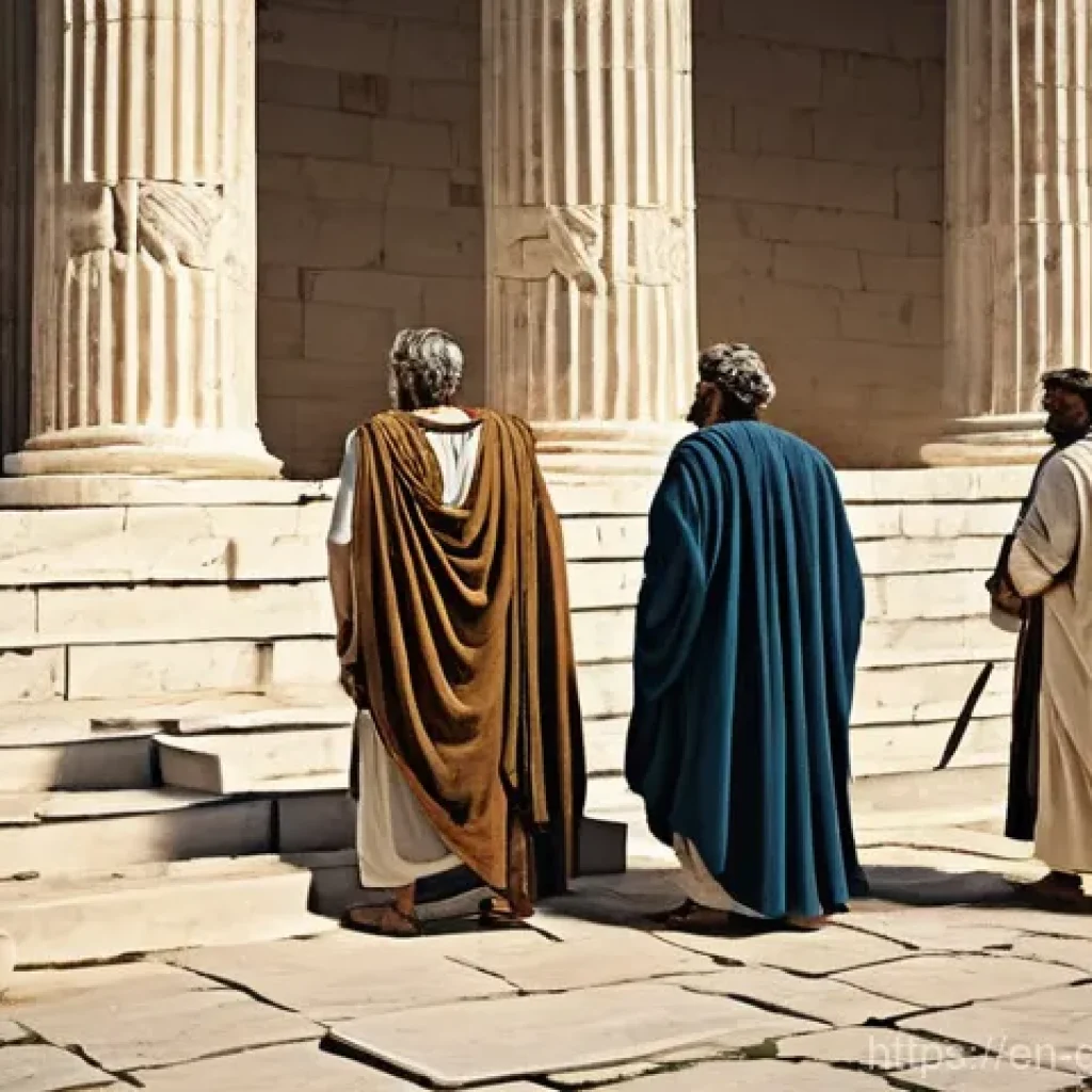 그리스 민주주의 탄생 - **A City on the Brink: Ancient Athenian Debt Crisis.**
    A somber, realistic depiction of ancient ...
