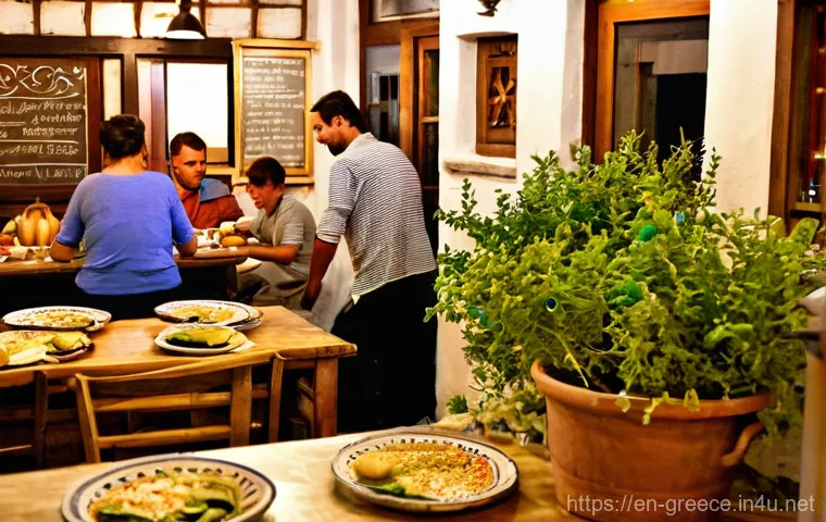 그리스에서 물가 절약하는 팁 - Image Prompt 1: Authentic Greek Taverna Experience**