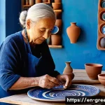 그리스 전통 공예와 기념품 - **Prompt for Hand-Painted Ceramics:**
    "A skilled Greek artisan in a sun-drenched pottery studio ...