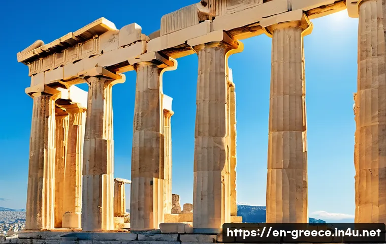 아테네 아크로폴리스 탐방 - A majestic view of the Parthenon temple on the Acropolis hill during golden hour, showcasing its mas...